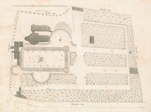 Plan van de Koninklijke Tuinen, Vauxhall, Londen door English School