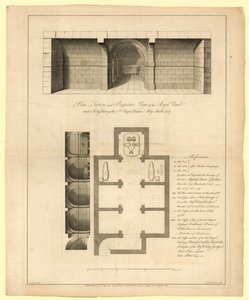 Plan van de koninklijke crypte onder de kapel van koning Hendrik VII, Westminster Abbey, gebouwd in 1737 door English School