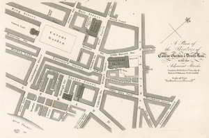 Plan van de theaters van Covent Garden, Londen door English School