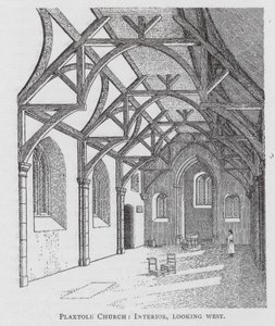 Plaxtole Kerk, interieur, kijkend naar het westen (litho) door English School