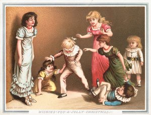 Blindemannetje spelen, kerstkaart