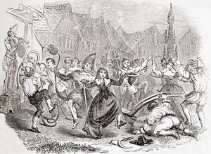 Plough Monday vieringen, de dans van Bessie en de Clown, uit Old England: A Pictorial Museum, pub. 1847