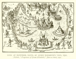 Vijver bij Elvetham, Hants, bij Bezoek van Koningin Elizabeth, 1591