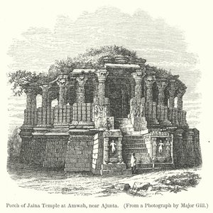 Portiek van Jainatempel in Amwah, bij Ajunta (gravure) door English School