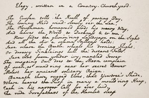 Gedeelte van Grays Elegy, in het handschrift van de dichter, illustratie uit De Kerk van Engeland: Een Geschiedenis voor het Volk door H.D.M. Spence-Jones door English School