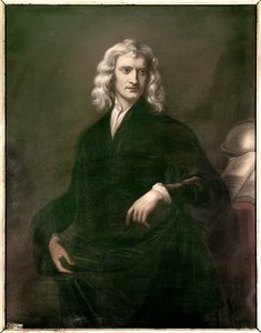 Portret van Isaac Newton (1642 - 1727), filosoof en wiskundige. Anoniem Engels schilderij