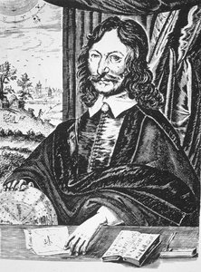 Portret van William Lilly (1602-81), uit zijn Christian Astrology, Londen 1647, geïllustreerd in Geschiedenis van de Magie, gepubliceerd eind 19e eeuw door English School