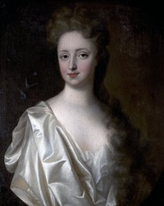 Portret van een jonge vrouw in witte satijn