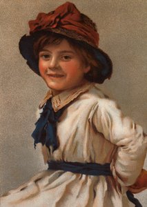 Portret van een jong meisje met een hoed door English School