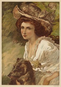 Portret van een jonge vrouw met een hond door English School
