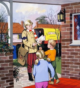 Postmeisje die brieven bezorgt door English School