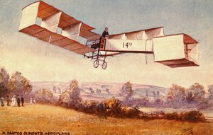 Ansichtkaart met de Santos-Dumont 14-bis vliegtuig, c.1910