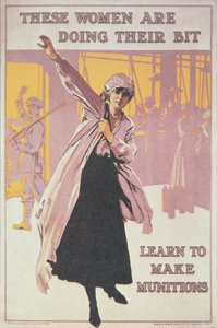 Poster met vrouwen die munitie maken (kleur litho)