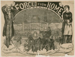 Poster voor Forced from Home door W C Wills, het Alhambra, Leicester Square, Londen