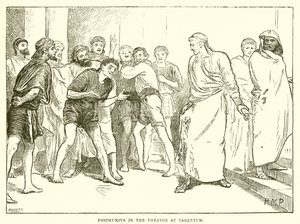 Posthumius in het theater van Tarentum door English School