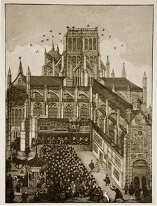 Prediking voor de koning en prins van Wales bij Pauls Cross in 1616, naar een 17e-eeuws schilderij