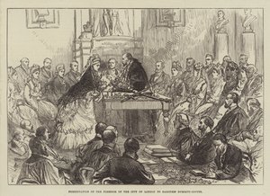 Overhandiging van de Vrijheid van de Stad Londen aan Barones Burdett-Coutts door English School