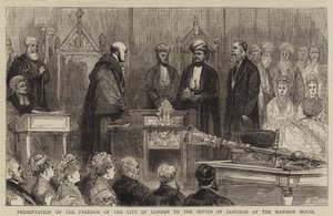 Overhandiging van de Vrijheid van de Stad Londen aan de Seyyid van Zanzibar in het Mansion House door English School