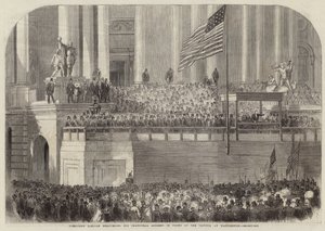 President Lincoln die zijn Inaugurele Toespraak Houdt door English School