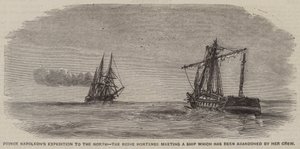 Expeditie van prins Napoleon naar het noorden, de Reine Hortense ontmoet een schip dat door haar bemanning is verlaten (gravure)