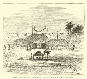 Hoofdingang, of Mgenda, van het oude koninklijk paleis, Coomassie door English School