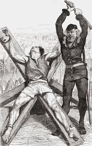 Gevangene wordt gemarteld op het St. Andreas Kruis, ca. 1865