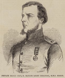 Soldaat Henry Fido, Royal Marine Light Infantry, HMS Hogue (gravure) door English School