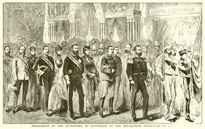 Processie van de Gouverneurs van Australië bij de Melbourne-tentoonstelling van 1888
