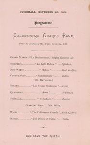 Programma voor het banket in de Guildhall, Londen, op 9 november 1866 door English School