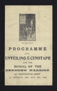 Programma voor de onthulling van het Cenotaaf en de begrafenis van de Onbekende Soldaat, Westminster Abbey, Londen, 11 november 1920 door English School