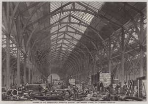 Voortgang van het International Exhibition Building, de westelijke bijlage voor machines