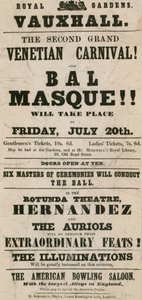 Promotiefolder voor het Tweede Grote Venetiaanse Carnaval en Bal Masque in Koninklijke Tuinen, Vauxhall, Londen door English School