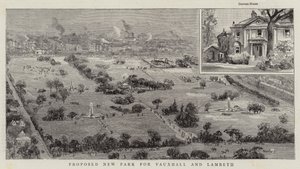 Voorgesteld nieuw park voor Vauxhall en Lambeth (gravure)