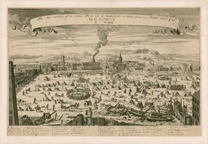 Uitzicht op de bevroren Theems, genomen vanaf de Temple-trappen op 20 januari 1715/16 door English School
