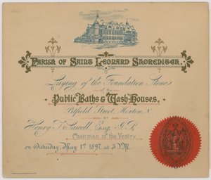 Public baths and wash houses, Pitfield Street, Hoxton door English School