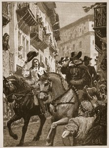 Openbare ontvangst van Prins Charles in Madrid, illustratie uit Cassells Geïllustreerde Geschiedenis van Engeland door English School