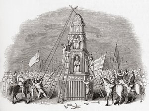 Puriteinen vernietigen het Cheapside Cross, ook bekend als Eleanor Cross, Londen, Engeland in 1643, uit Old England: A Pictorial Museum, uitgegeven 1847 door English School