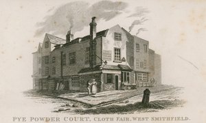 Pye Powder Court, Cloth Fair, West Smithfield, gehouden bij het teken van het Hand and Shears openbare huis door English School