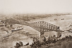 Quebec Brug over de St. Lawrence Rivier, Canada, illustratie uit 