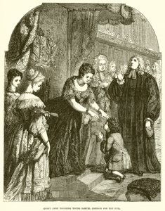 Koningin Anne raakt de jonge Samuel Johnson aan voor de kwaal door English School