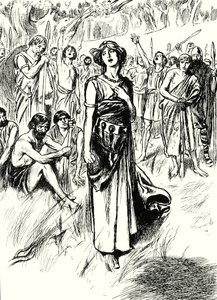 Koningin Boadicea en haar soldaten (litho) door English School