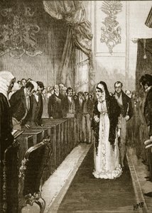 Koningin Caroline betreedt het Hogerhuis, illustratie uit Cassells Geïllustreerde Geschiedenis van Engeland door English School