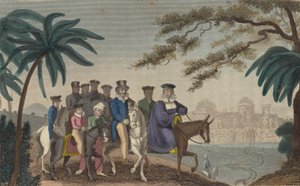 Koningin Caroline, vervreemde echtgenote van koning George IV, komt Jeruzalem binnen (gekleurde gravure) door English School