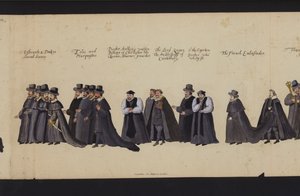 Begrafenisstoet van Koningin Elizabeth I (gekleurde gravure)