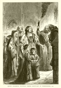 Koningin Elizabeth Wydville zoekt toevlucht in Westminster, 1471