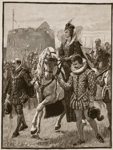Koningin Elizabeth bij Tilbury, illustratie uit Cassells Geïllustreerde Geschiedenis van Engeland door English School