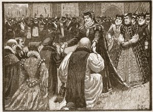 Koningin Mary en de staatsgevangenen in de Tower, illustratie uit Cassells Geïllustreerde Geschiedenis van Engeland door English School