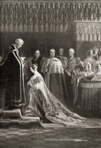 Koningin Victoria ontvangt het Heilig Sacrament na haar kroning door English School