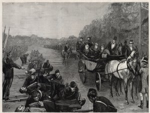 Koningin Victoria - De Inspectie door Hare Majesteit de Koningin van het Ambulancekorps van Kolonel Seey in Windsor Park. Illustratie voor The Graphic door English School