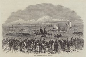 Wedstrijd van zes reddingsboten in Penzance (gravure) door English School